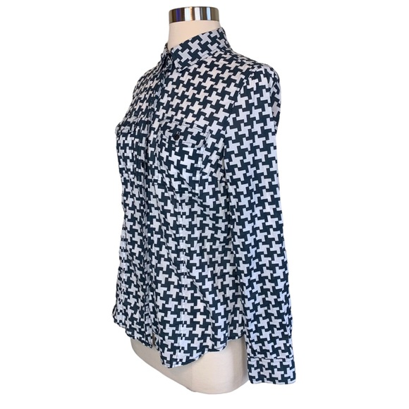 MICHAEL Michael Kors Navy White Cotton Button Down Printed Career Blouse Top S - Picture 4 of 10